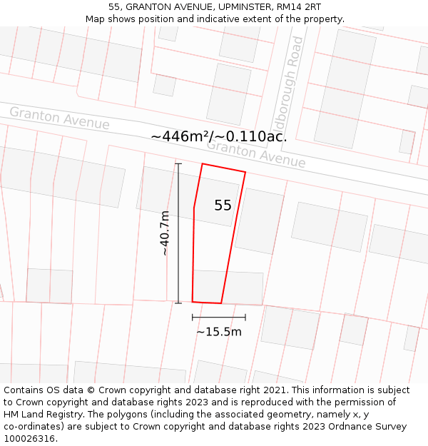 55, GRANTON AVENUE, UPMINSTER, RM14 2RT: Plot and title map