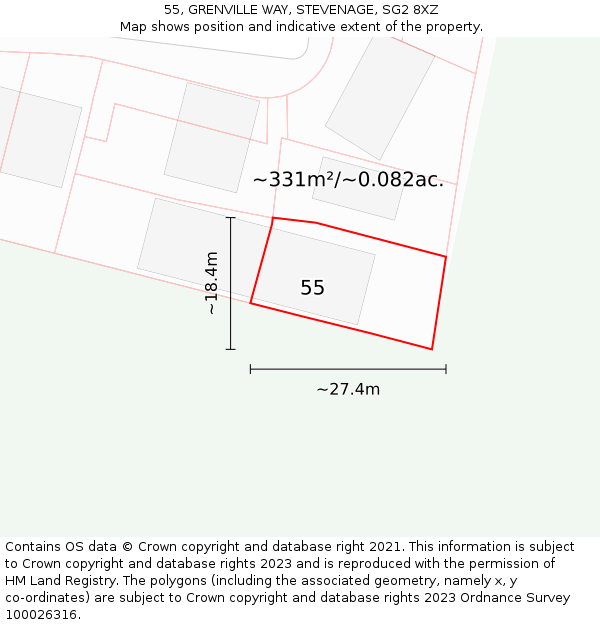 55, GRENVILLE WAY, STEVENAGE, SG2 8XZ: Plot and title map