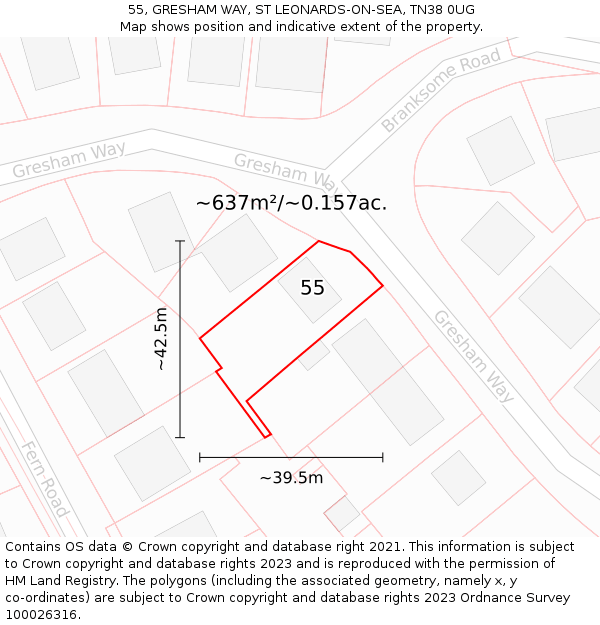 55, GRESHAM WAY, ST LEONARDS-ON-SEA, TN38 0UG: Plot and title map