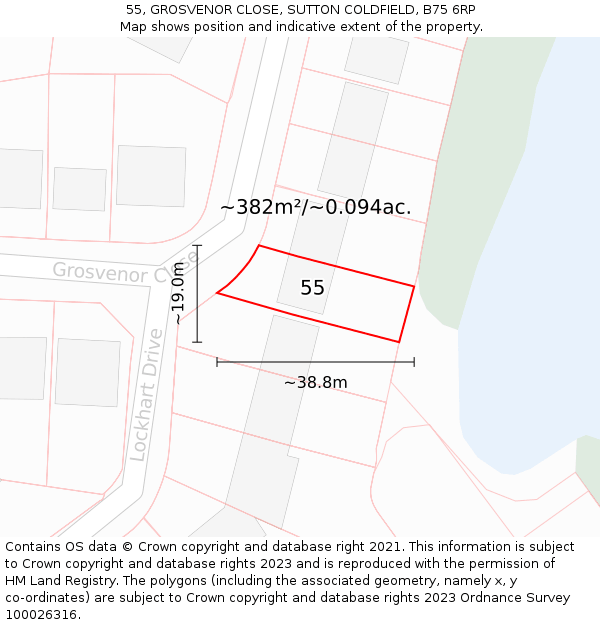 55, GROSVENOR CLOSE, SUTTON COLDFIELD, B75 6RP: Plot and title map