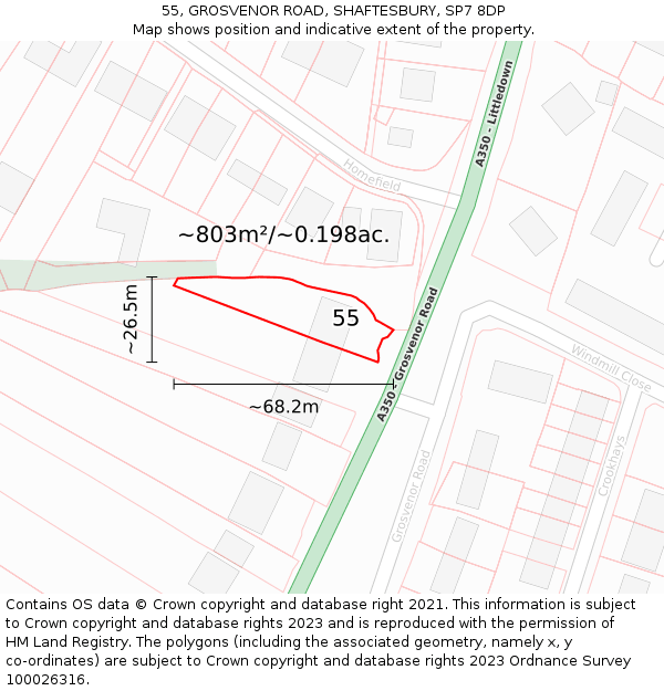55, GROSVENOR ROAD, SHAFTESBURY, SP7 8DP: Plot and title map
