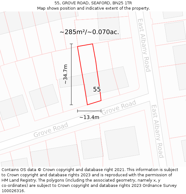 55, GROVE ROAD, SEAFORD, BN25 1TR: Plot and title map