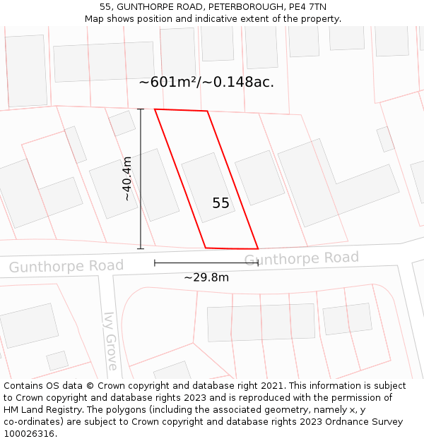 55, GUNTHORPE ROAD, PETERBOROUGH, PE4 7TN: Plot and title map