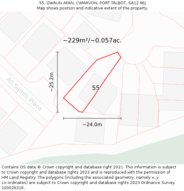 55, GWAUN AFAN, CWMAVON, PORT TALBOT, SA12 9EJ: Plot and title map
