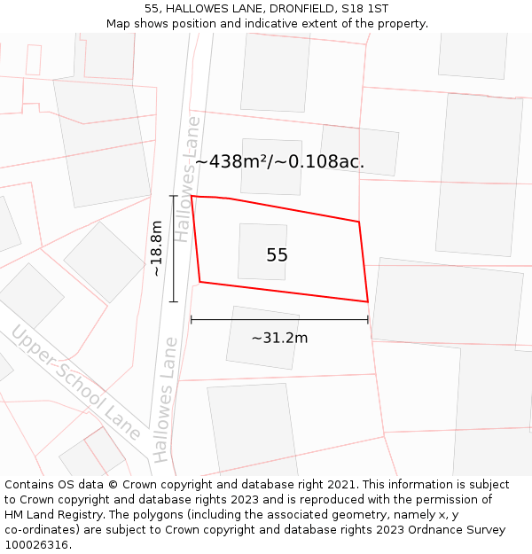 55, HALLOWES LANE, DRONFIELD, S18 1ST: Plot and title map