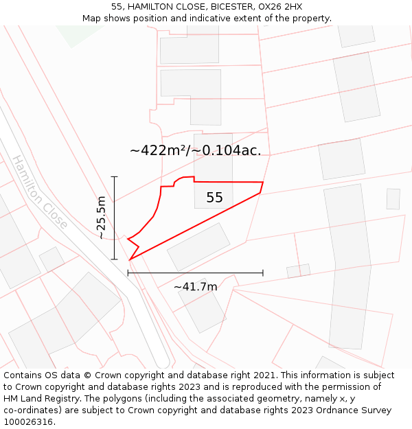 55, HAMILTON CLOSE, BICESTER, OX26 2HX: Plot and title map