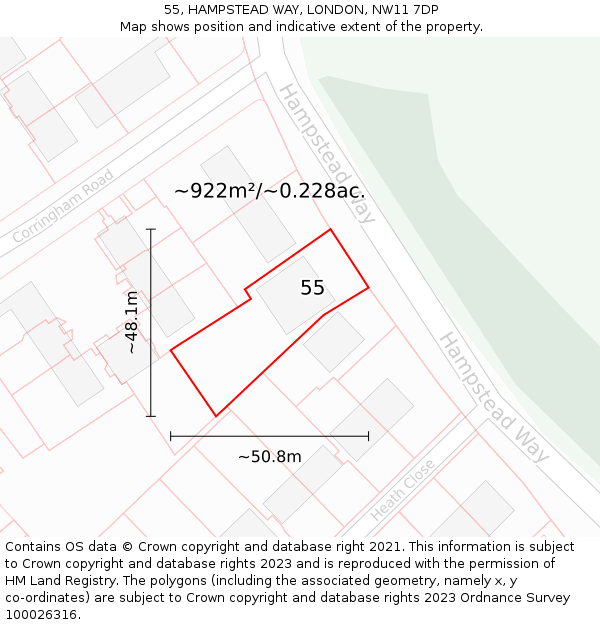 55, HAMPSTEAD WAY, LONDON, NW11 7DP: Plot and title map