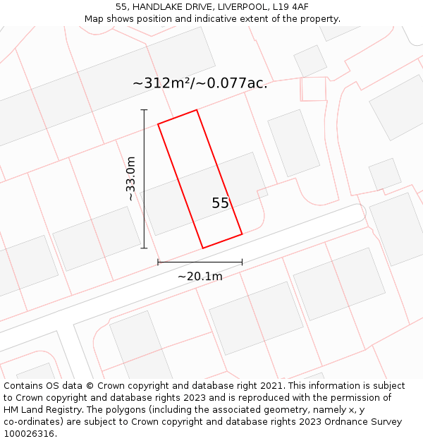 55, HANDLAKE DRIVE, LIVERPOOL, L19 4AF: Plot and title map