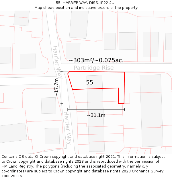 55, HARRIER WAY, DISS, IP22 4UL: Plot and title map