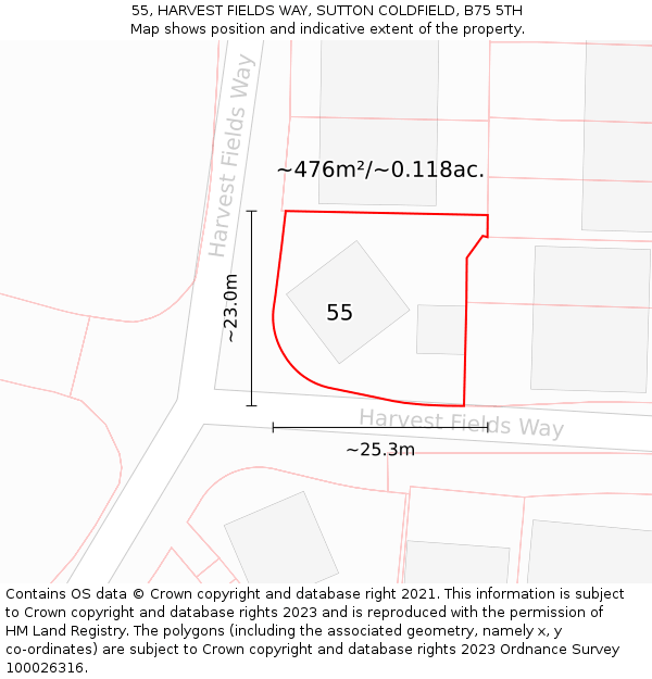 55, HARVEST FIELDS WAY, SUTTON COLDFIELD, B75 5TH: Plot and title map
