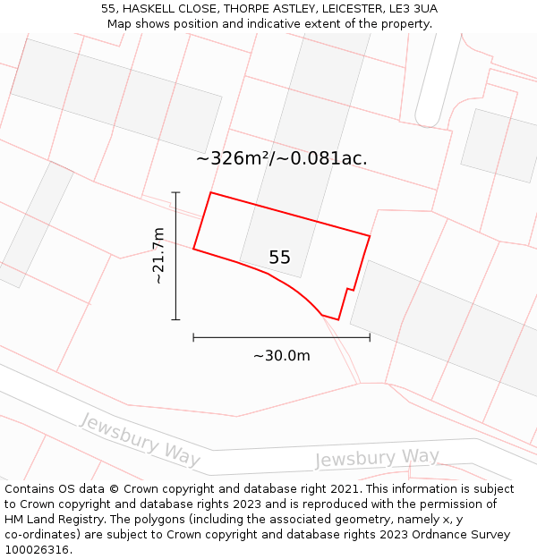 55, HASKELL CLOSE, THORPE ASTLEY, LEICESTER, LE3 3UA: Plot and title map