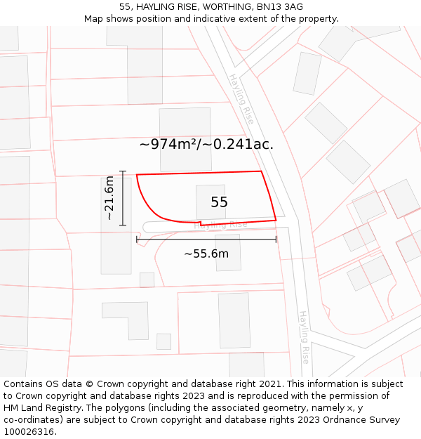 55, HAYLING RISE, WORTHING, BN13 3AG: Plot and title map