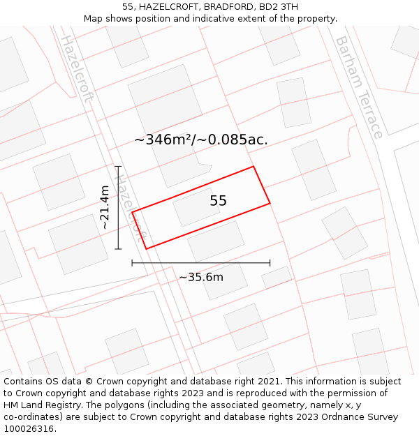 55, HAZELCROFT, BRADFORD, BD2 3TH: Plot and title map