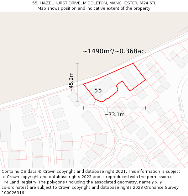 55, HAZELHURST DRIVE, MIDDLETON, MANCHESTER, M24 6TL: Plot and title map