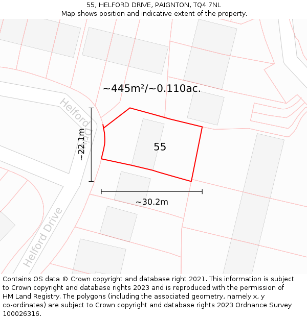 55, HELFORD DRIVE, PAIGNTON, TQ4 7NL: Plot and title map
