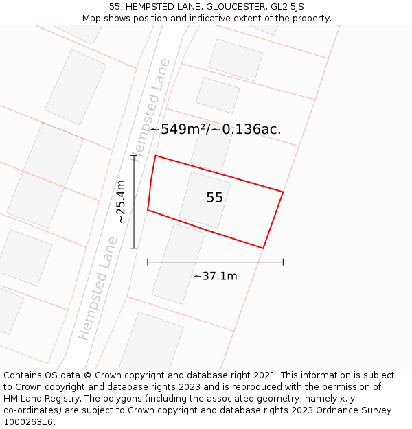 55, HEMPSTED LANE, GLOUCESTER, GL2 5JS: Plot and title map