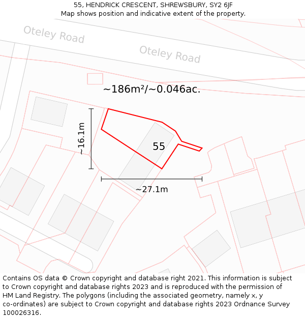 55, HENDRICK CRESCENT, SHREWSBURY, SY2 6JF: Plot and title map