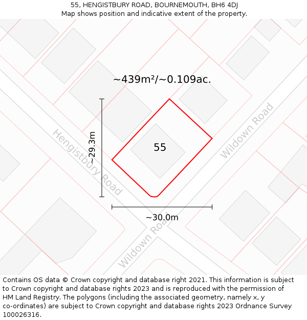 55, HENGISTBURY ROAD, BOURNEMOUTH, BH6 4DJ: Plot and title map