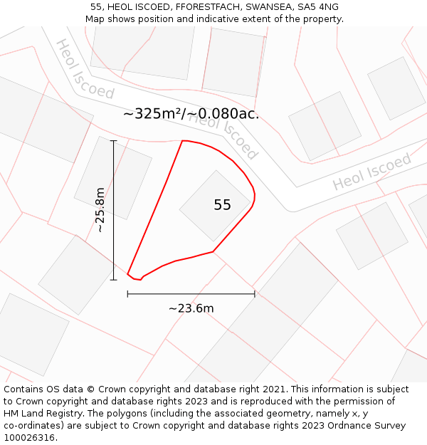 55, HEOL ISCOED, FFORESTFACH, SWANSEA, SA5 4NG: Plot and title map