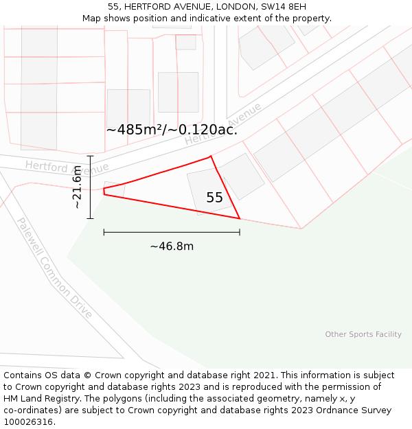 55, HERTFORD AVENUE, LONDON, SW14 8EH: Plot and title map