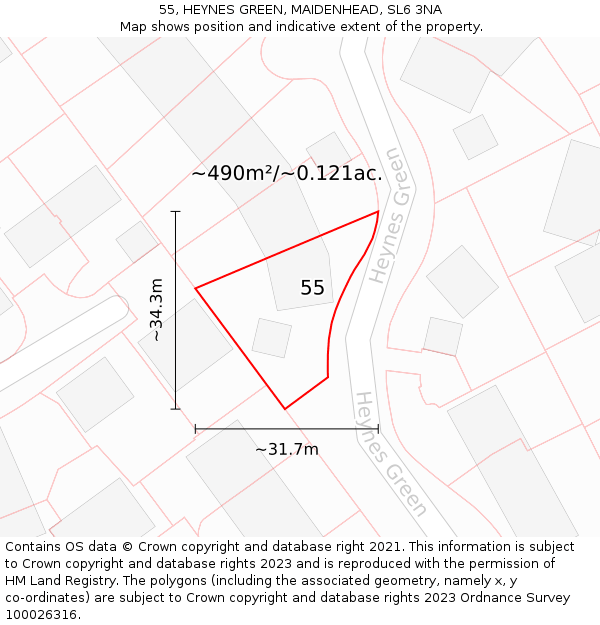 55, HEYNES GREEN, MAIDENHEAD, SL6 3NA: Plot and title map