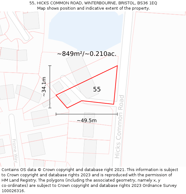 55, HICKS COMMON ROAD, WINTERBOURNE, BRISTOL, BS36 1EQ: Plot and title map