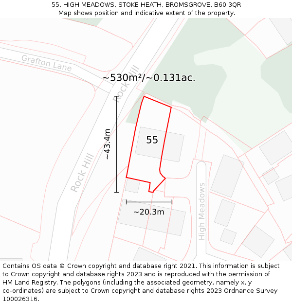 55, HIGH MEADOWS, STOKE HEATH, BROMSGROVE, B60 3QR: Plot and title map