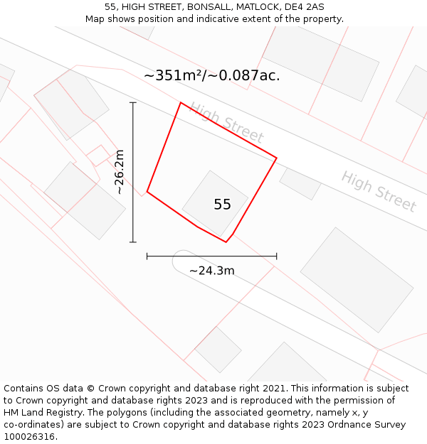 55, HIGH STREET, BONSALL, MATLOCK, DE4 2AS: Plot and title map