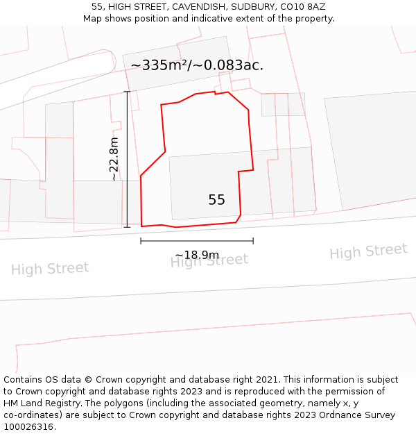55, HIGH STREET, CAVENDISH, SUDBURY, CO10 8AZ: Plot and title map