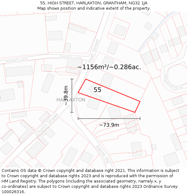 55, HIGH STREET, HARLAXTON, GRANTHAM, NG32 1JA: Plot and title map