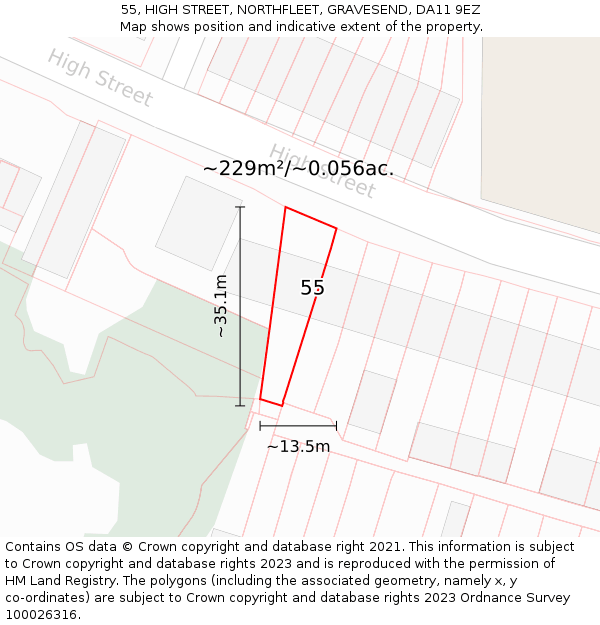 55, HIGH STREET, NORTHFLEET, GRAVESEND, DA11 9EZ: Plot and title map