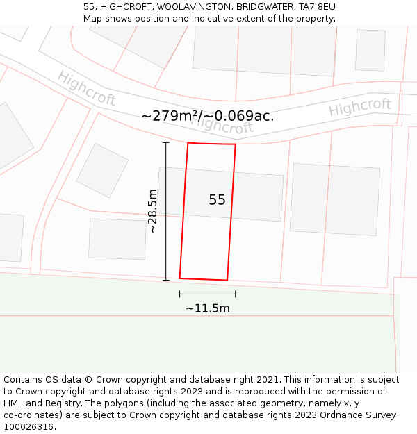 55, HIGHCROFT, WOOLAVINGTON, BRIDGWATER, TA7 8EU: Plot and title map