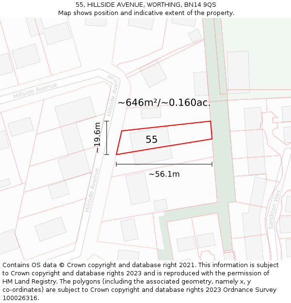 55, HILLSIDE AVENUE, WORTHING, BN14 9QS: Plot and title map