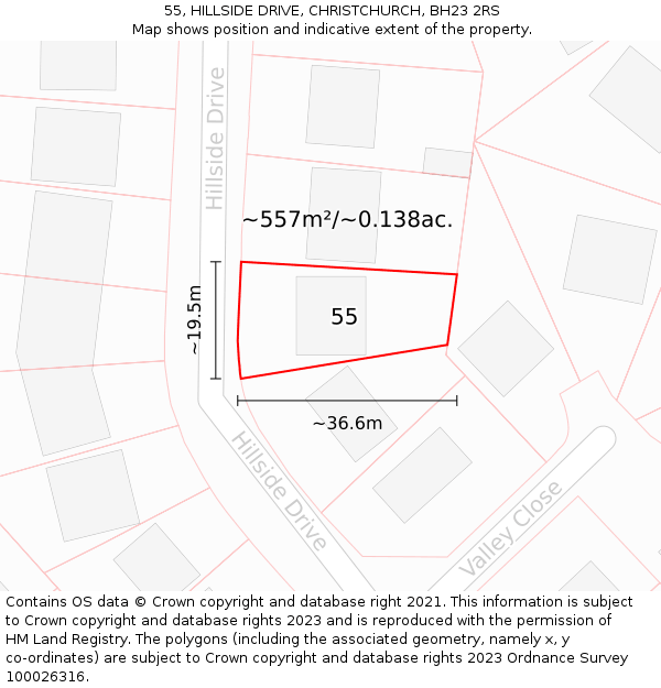 55, HILLSIDE DRIVE, CHRISTCHURCH, BH23 2RS: Plot and title map