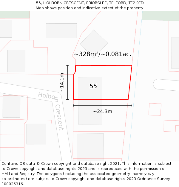 55, HOLBORN CRESCENT, PRIORSLEE, TELFORD, TF2 9FD: Plot and title map