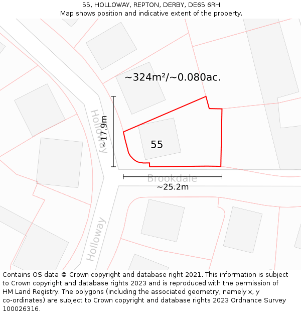 55, HOLLOWAY, REPTON, DERBY, DE65 6RH: Plot and title map