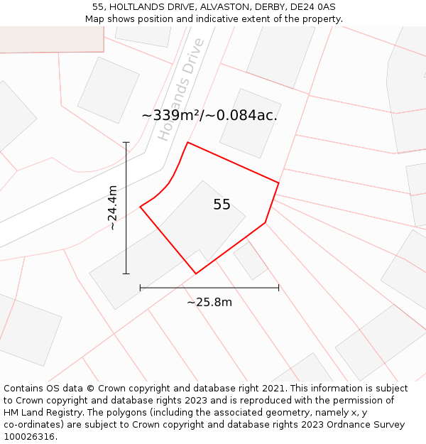 55, HOLTLANDS DRIVE, ALVASTON, DERBY, DE24 0AS: Plot and title map