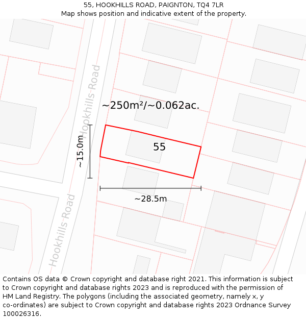 55, HOOKHILLS ROAD, PAIGNTON, TQ4 7LR: Plot and title map