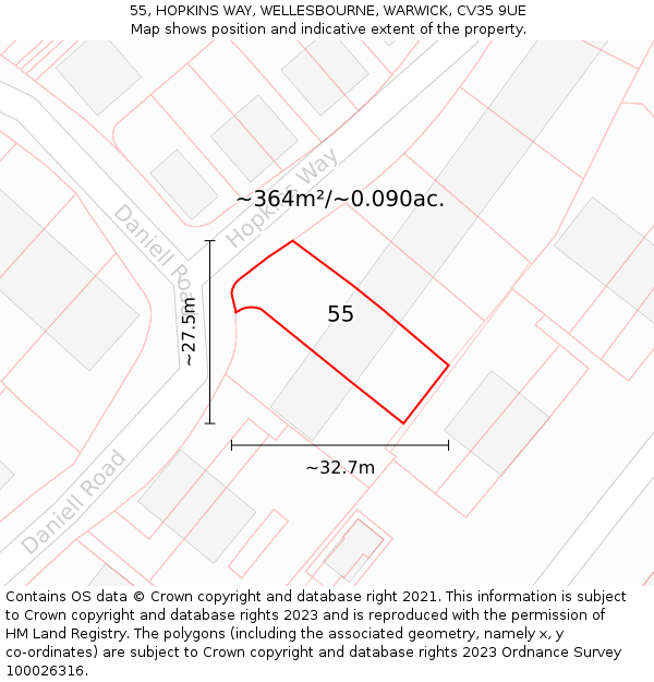 55, HOPKINS WAY, WELLESBOURNE, WARWICK, CV35 9UE: Plot and title map