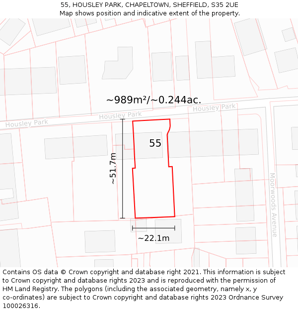 55, HOUSLEY PARK, CHAPELTOWN, SHEFFIELD, S35 2UE: Plot and title map