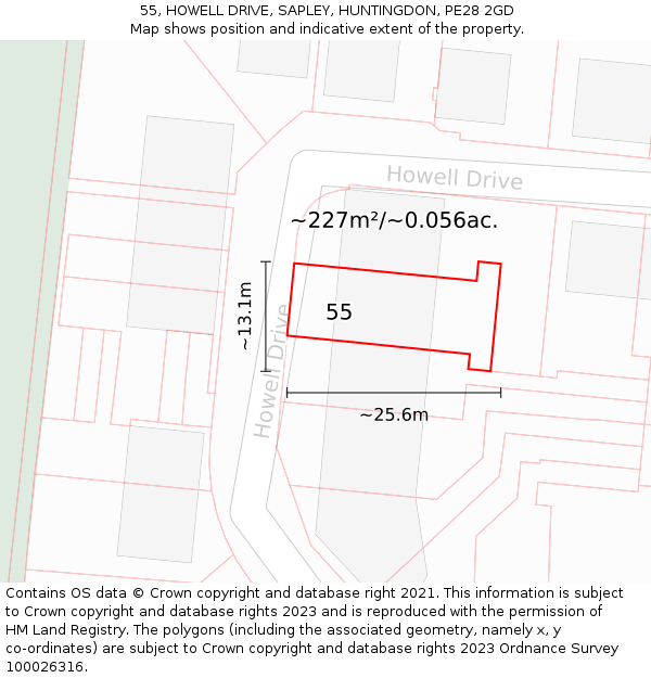 55, HOWELL DRIVE, SAPLEY, HUNTINGDON, PE28 2GD: Plot and title map