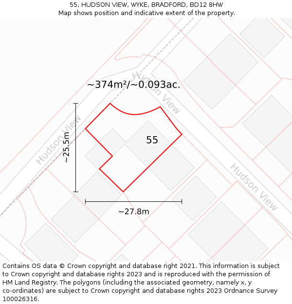 55, HUDSON VIEW, WYKE, BRADFORD, BD12 8HW: Plot and title map