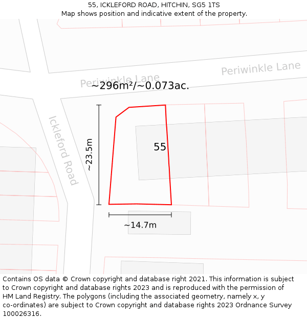 55, ICKLEFORD ROAD, HITCHIN, SG5 1TS: Plot and title map