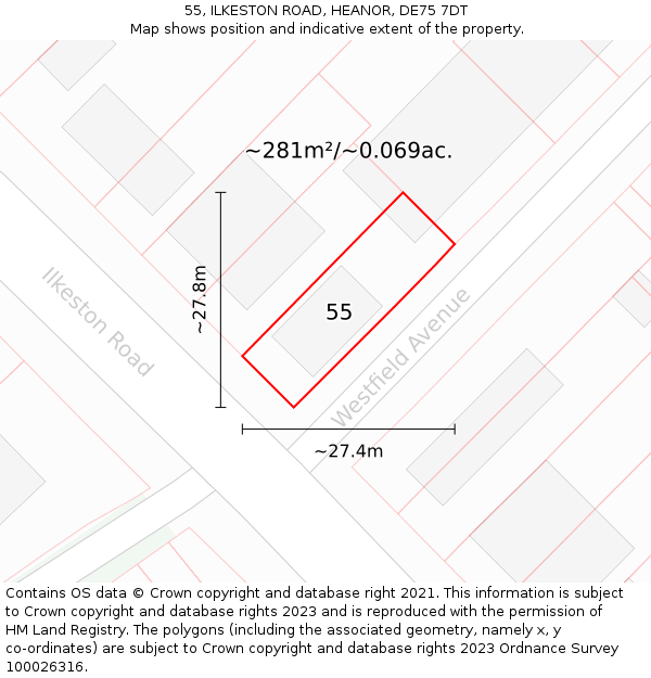 55, ILKESTON ROAD, HEANOR, DE75 7DT: Plot and title map