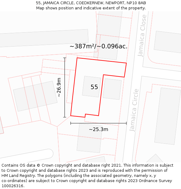 55, JAMAICA CIRCLE, COEDKERNEW, NEWPORT, NP10 8AB: Plot and title map