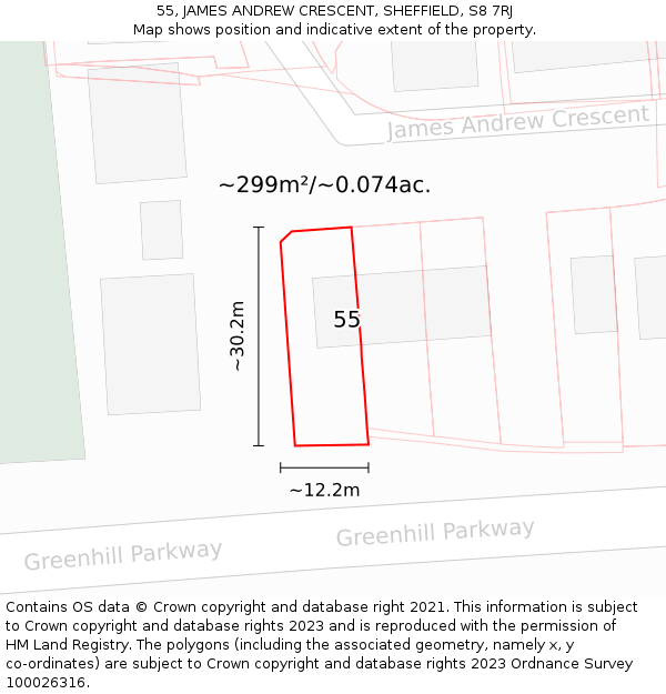 55, JAMES ANDREW CRESCENT, SHEFFIELD, S8 7RJ: Plot and title map