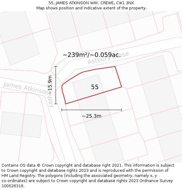 55, JAMES ATKINSON WAY, CREWE, CW1 3NX: Plot and title map