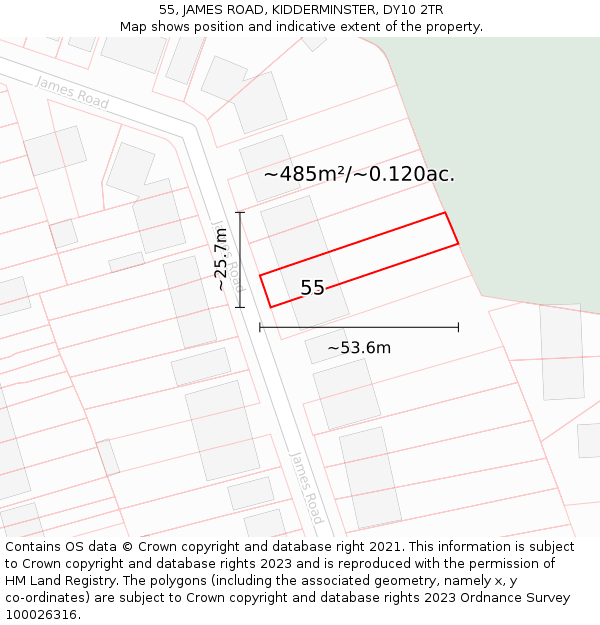 55, JAMES ROAD, KIDDERMINSTER, DY10 2TR: Plot and title map