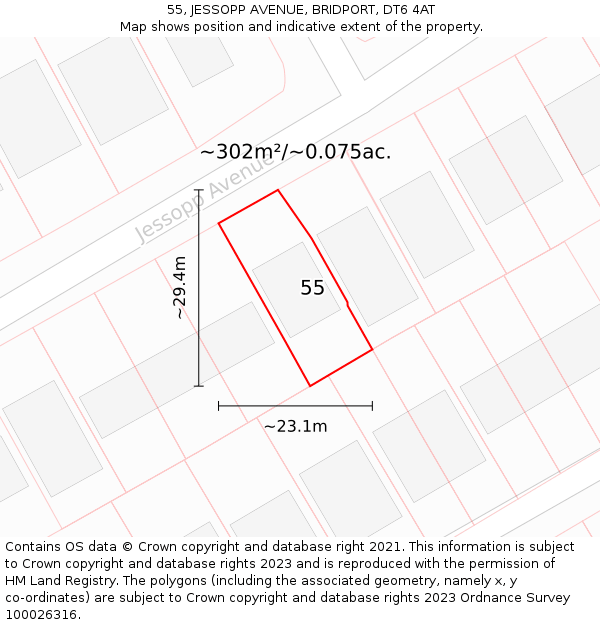 55, JESSOPP AVENUE, BRIDPORT, DT6 4AT: Plot and title map
