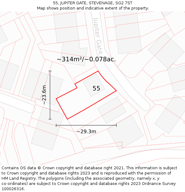 55, JUPITER GATE, STEVENAGE, SG2 7ST: Plot and title map